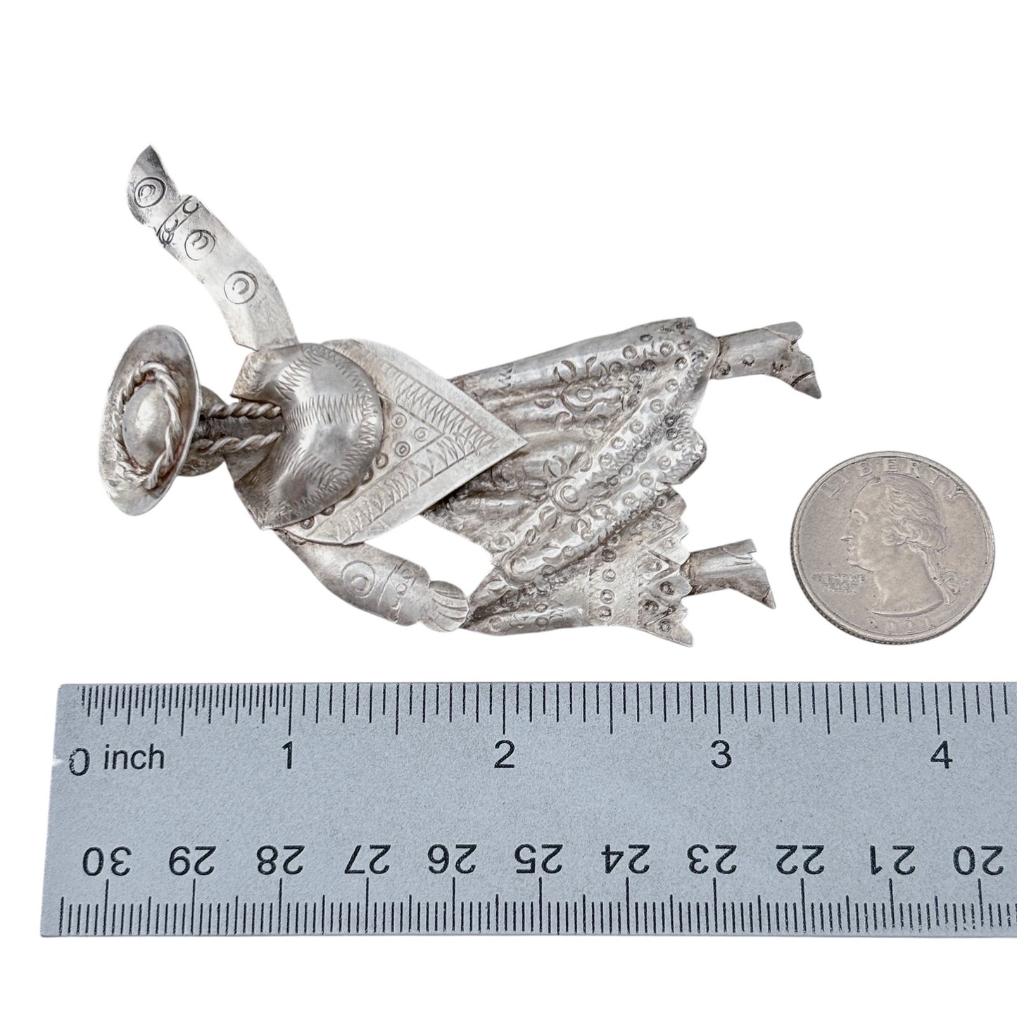 Vintage Peru Sterling Silver 925 Indigenous Woman Dancer Brooch