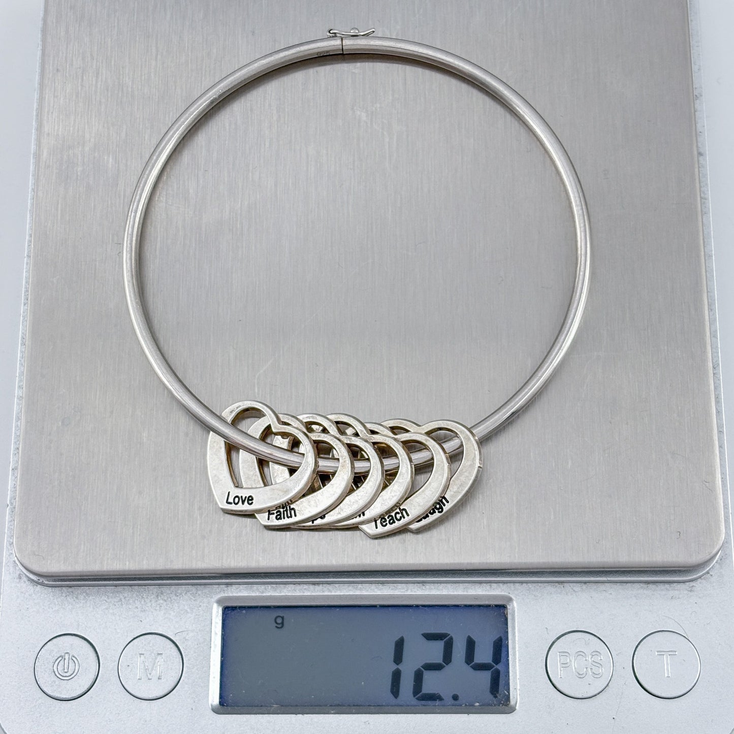 Vintage Sterling Silver 925 Heart Saying Charm Bangle 8"