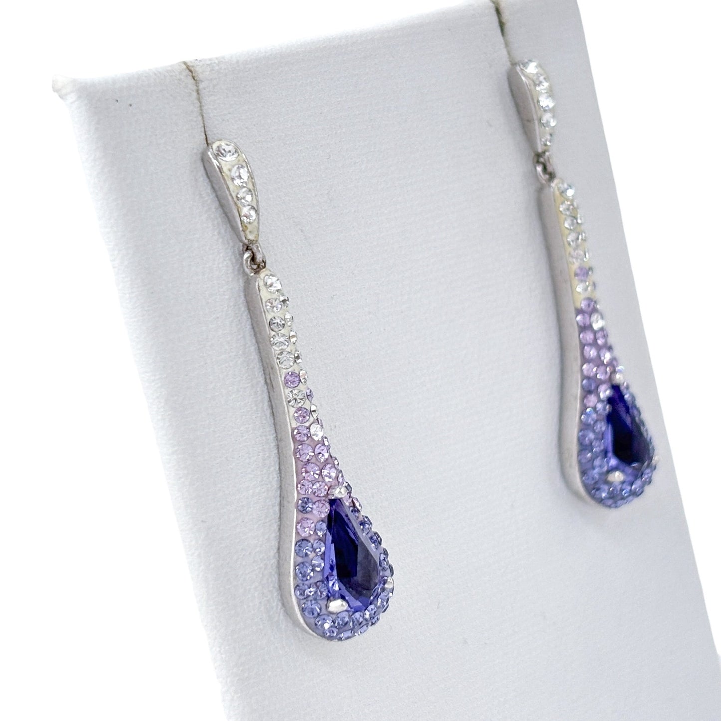Vintage Sterling Silver 925 Purple Crystal Teardrop Dangle Earrings