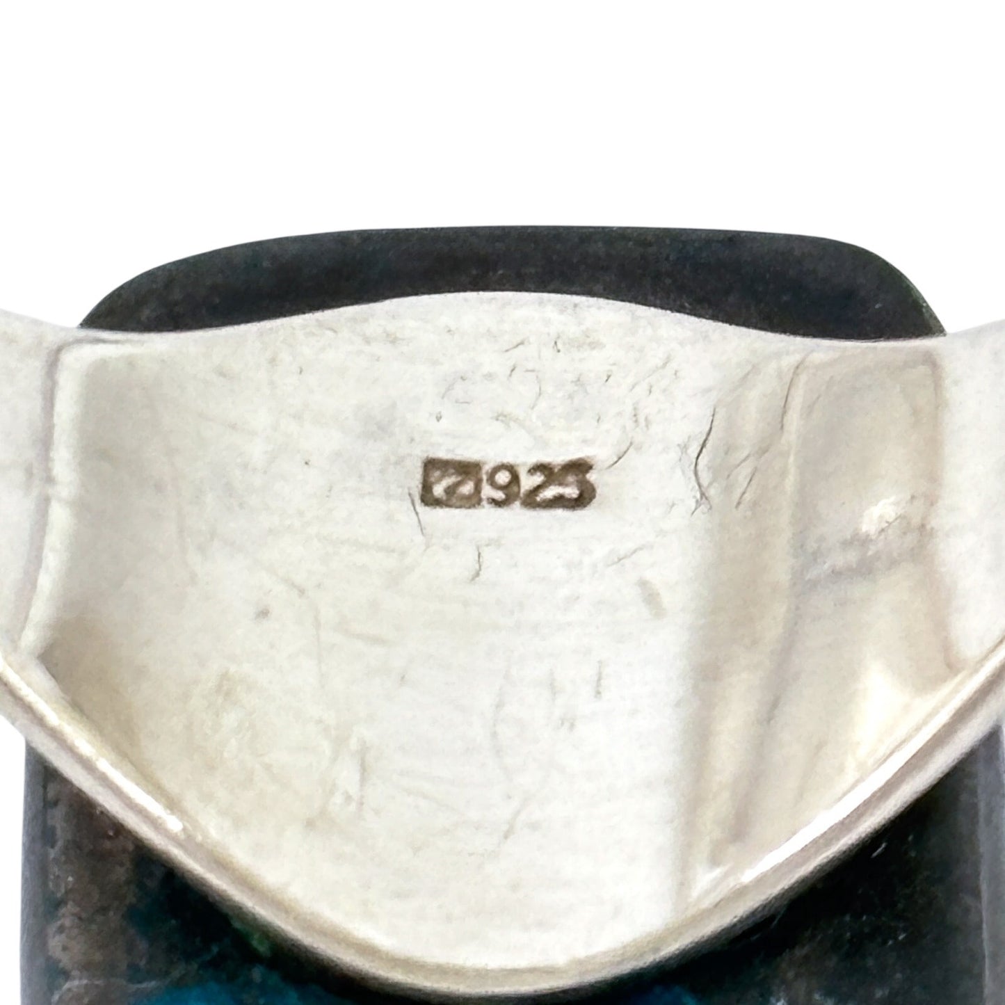 Vintage Sterling Silver 925 Blue Brown Fused Glass Ring Size 7