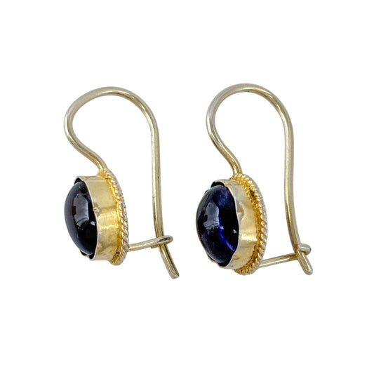 Estate Gold-Tone Sterling Silver 925 Purple Glass Drop Earrings