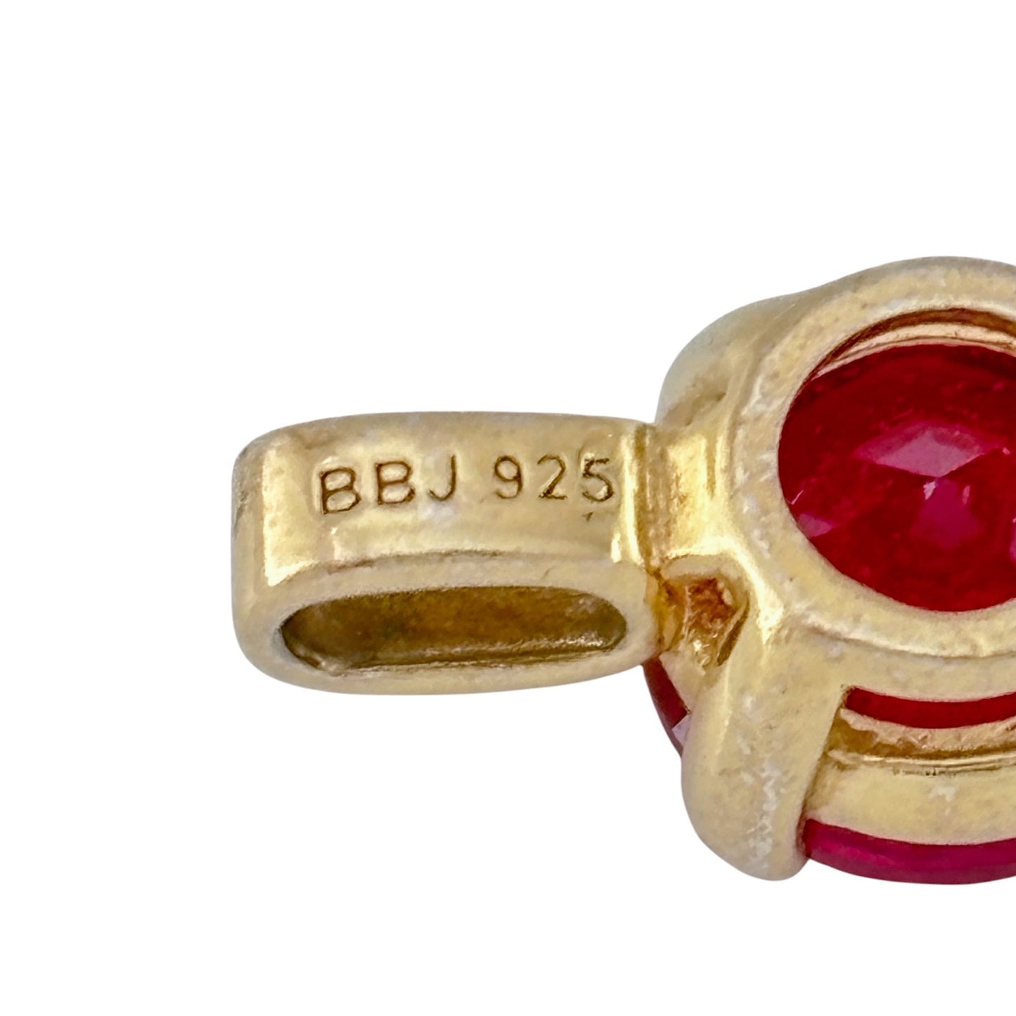 Vintage Gold-Tone Sterling Silver 925 Lab-Created Ruby Pendant