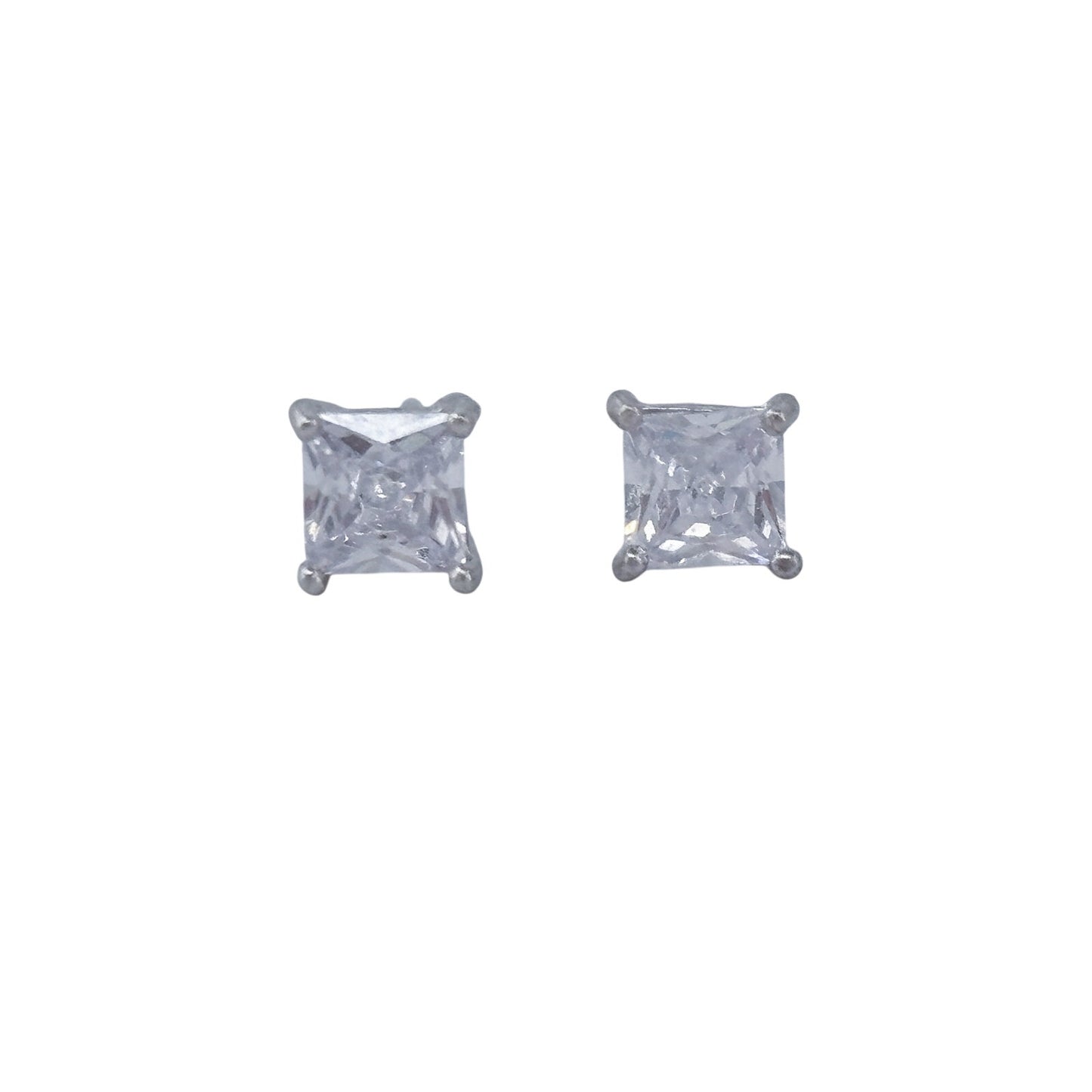 Vintage Sterling Silver 925 Cubic Zirconia Square Stud Earrings