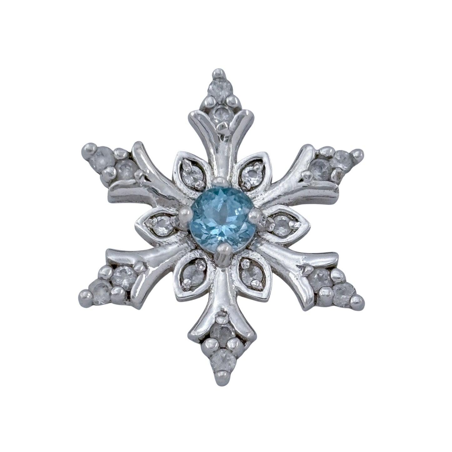 Vintage Sterling Silver 925 Blue Topaz Snowflake Pendant