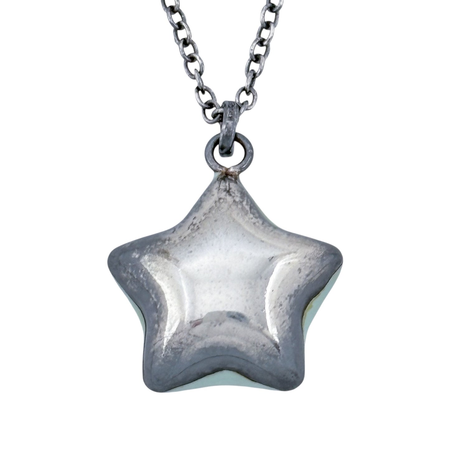 Vintage Sterling Silver 925 Blue Star Reversable Pendant Necklace 16"-18"