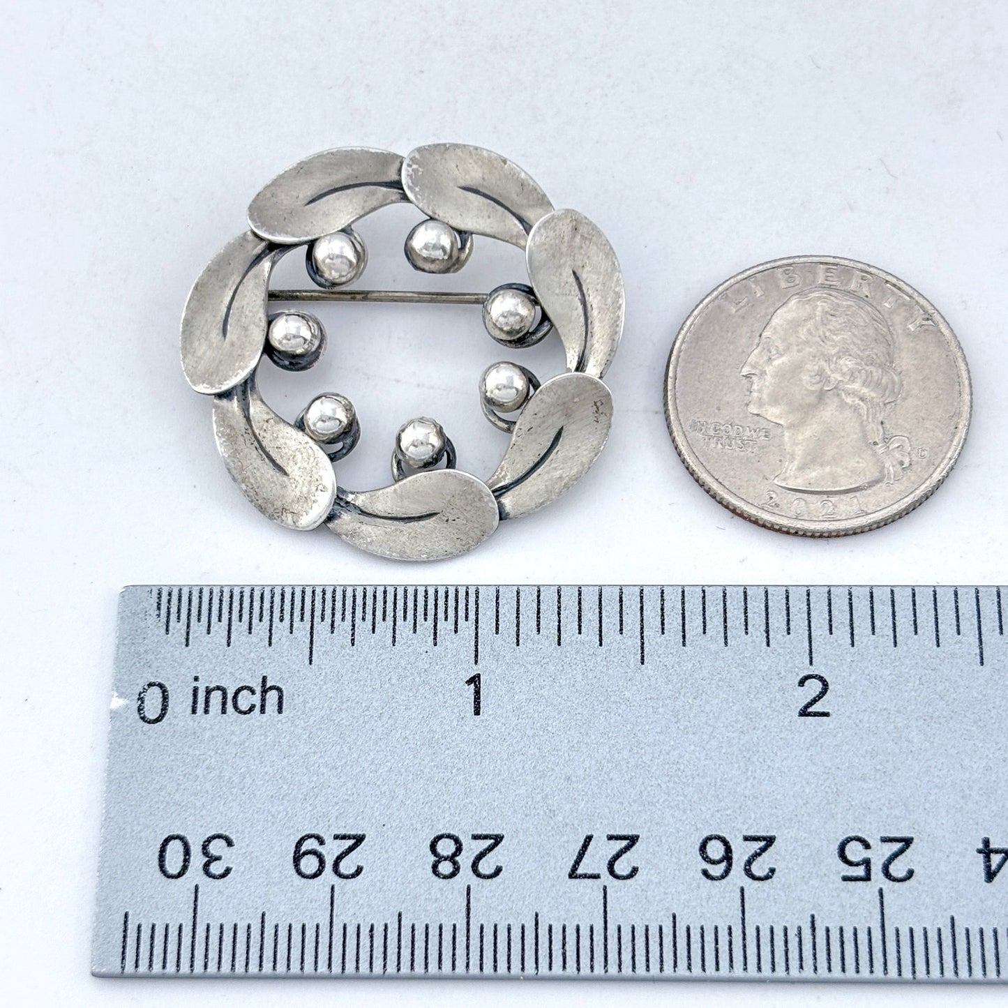 Vintage Sterling Silver 925 Leaf Wreath Brooch