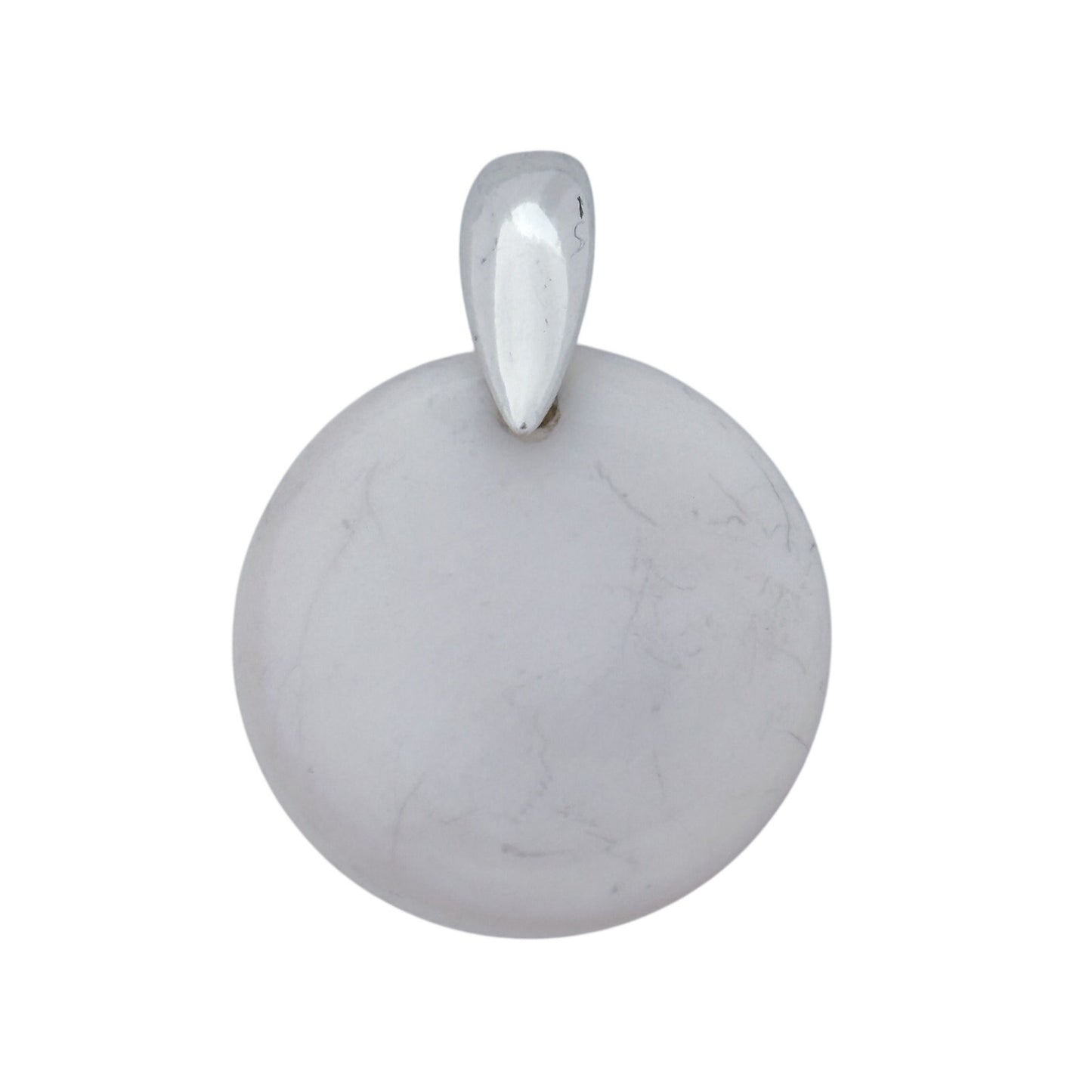 Vintage Sterling Silver 925 White Agate Disc Pendant