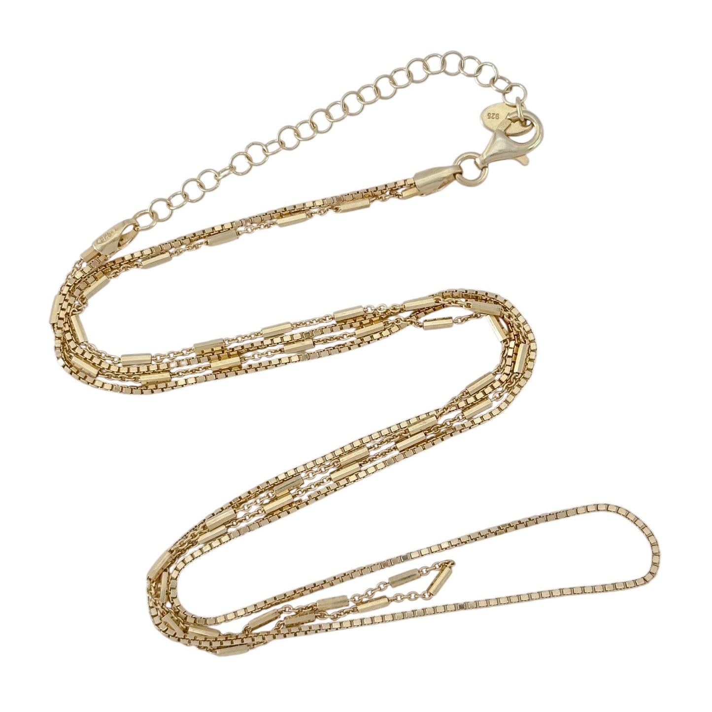 Vintage Gold-Tone Sterling Silver 925 Multi Strand Chain Necklace 15"-17"