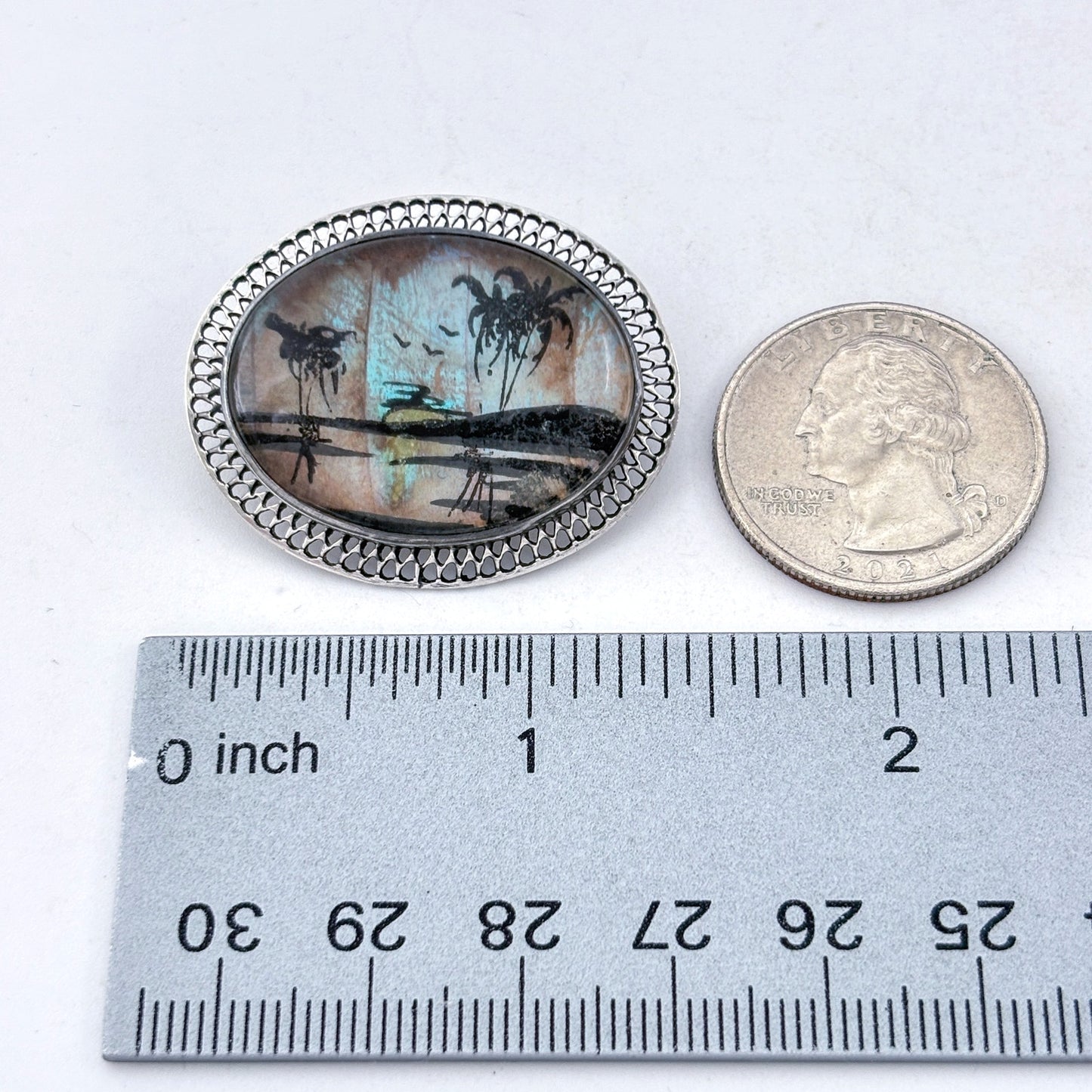 Vintage Thomas L. Mott Sterling Silver 925 Tropical Island Brooch