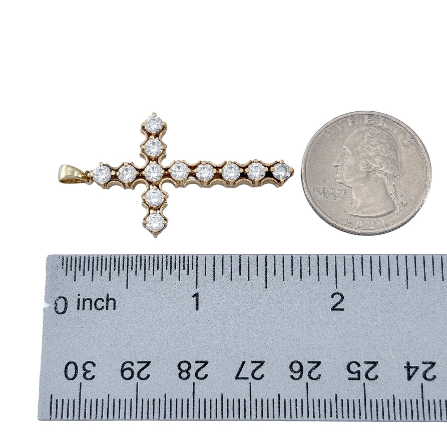 Vintage Gold-Tone Sterling Silver 925 Cubic Zirconia Cross Pendant