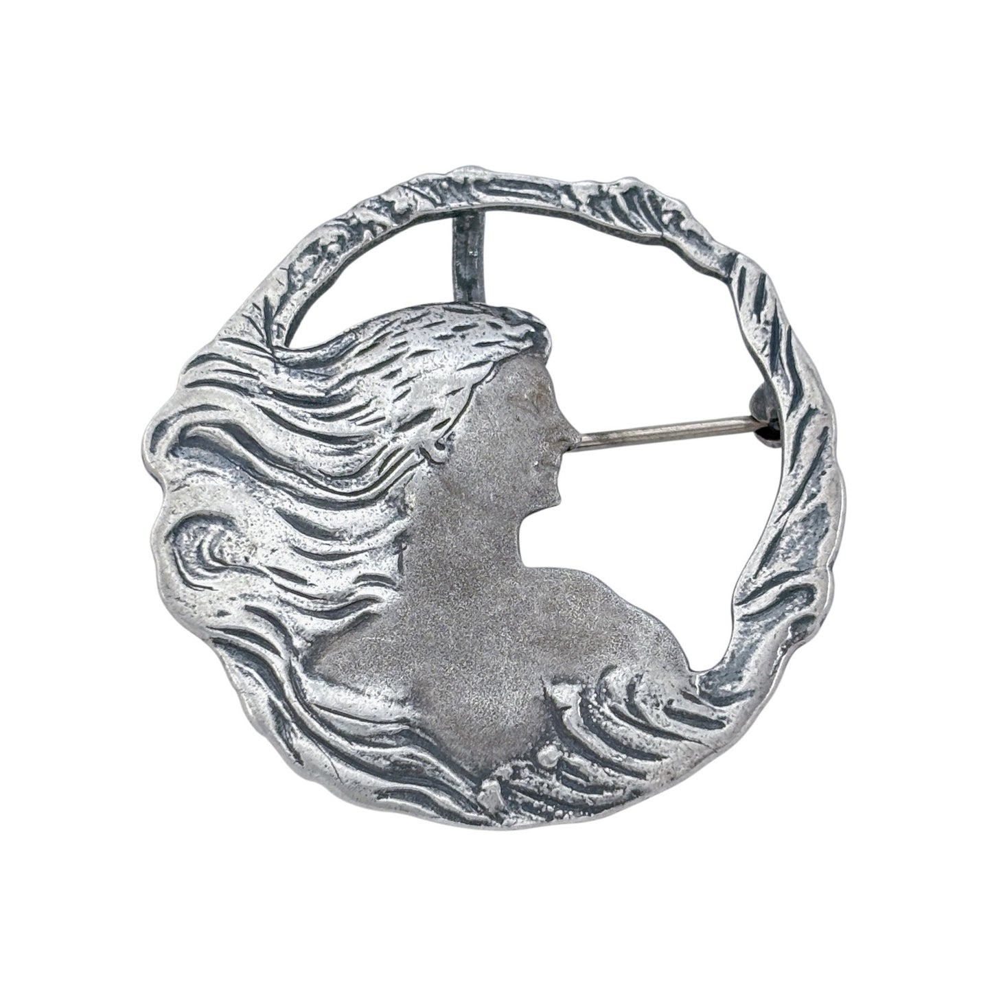 Vintage Sterling Silver 925 Woman Profile Brooch Pendant