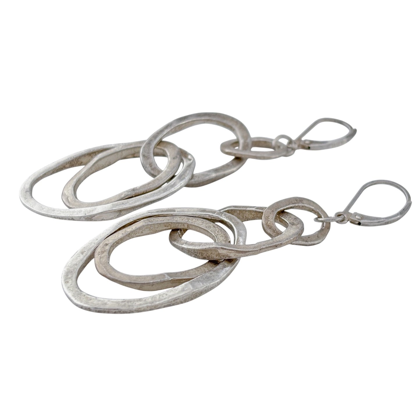 Vintage Sterling Silver 925 Linked Oval Dangle Earrings