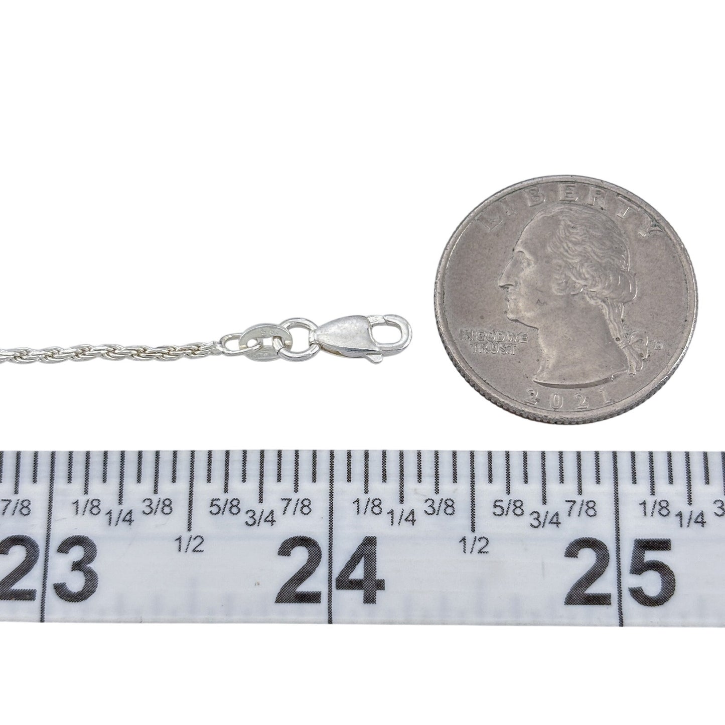 Vintage Italian Sterling Silver 925 Rope Link Chain Necklace 24"