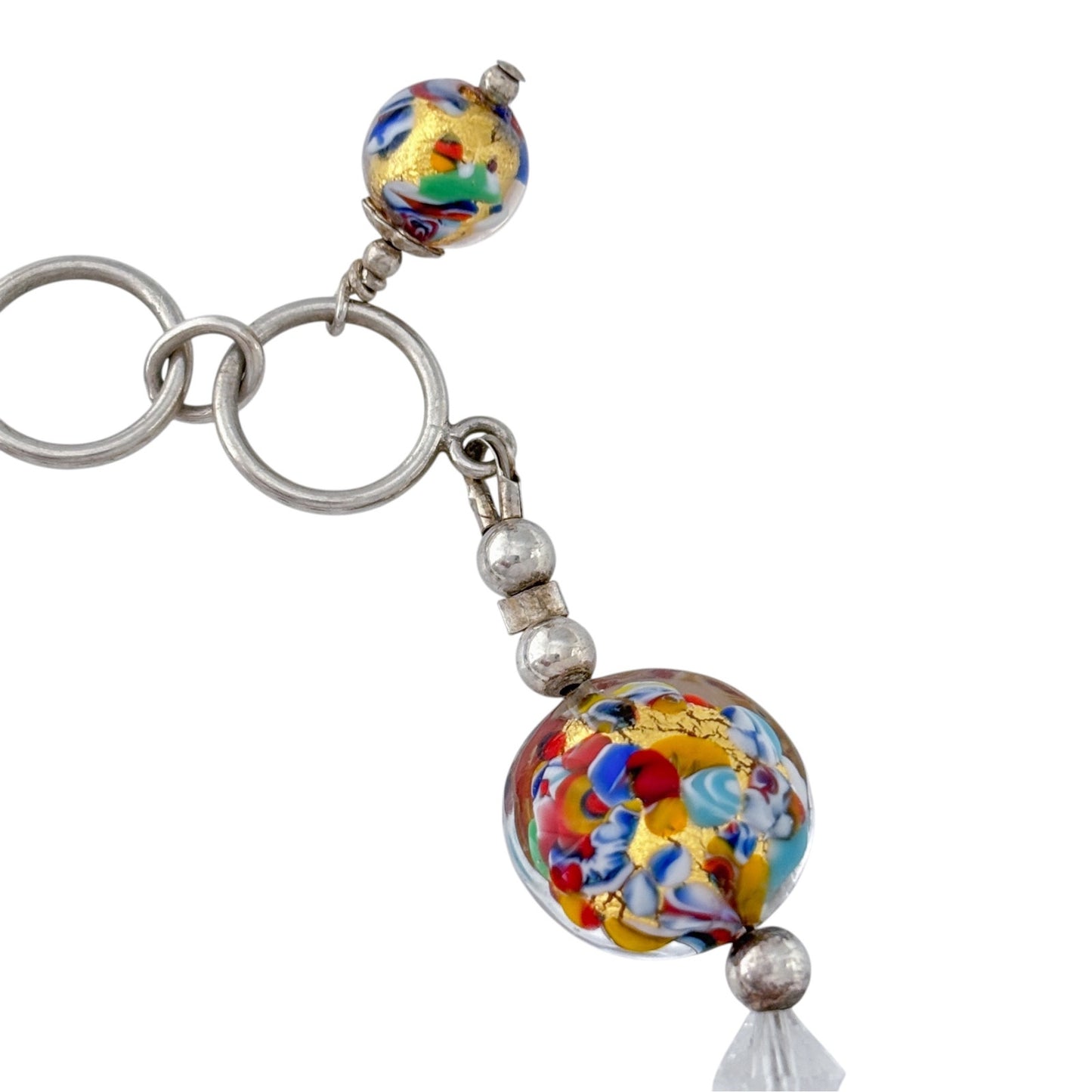 Vintage Sterling Silver 925 Murano Glass Bead Bracelet 7.5-8.5"