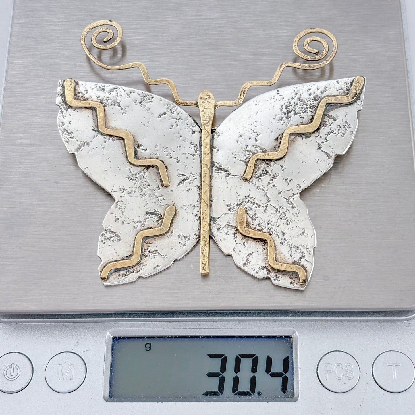 Jan Loco Sterling Silver Tufa Cast Eternal Spirit Thunderdance Butterfly Brooch