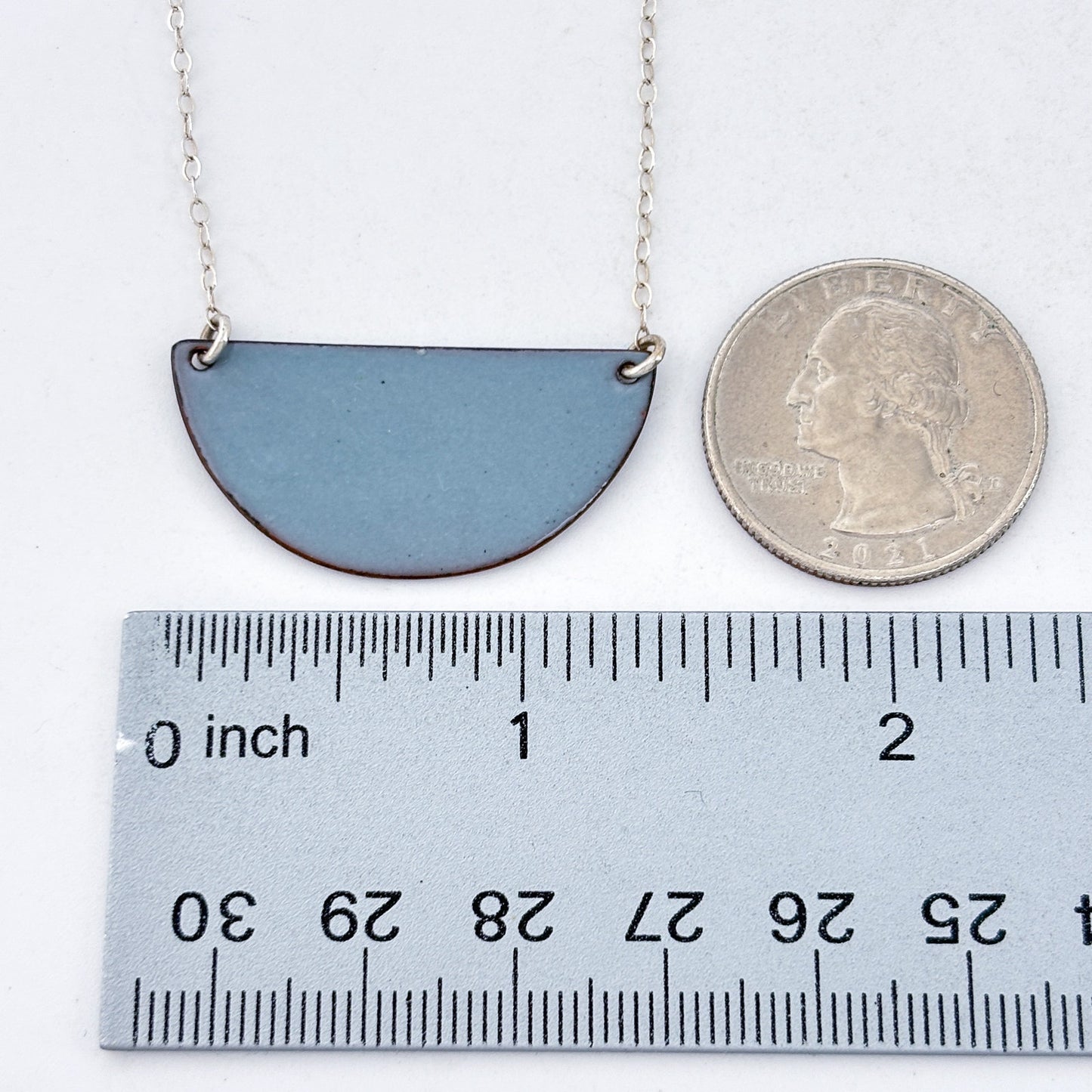 Vintage Sterling Silver 925 Blue Half Moon Pendant Necklace 18"