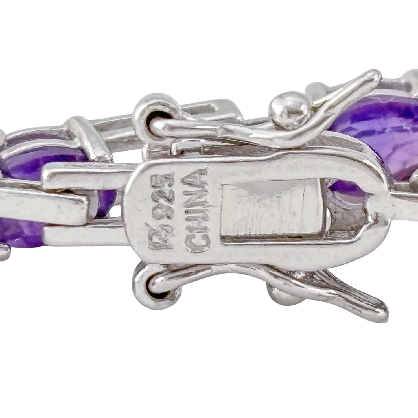 Vintage Sterling Silver 925 Amethyst Link Bracelet 7"