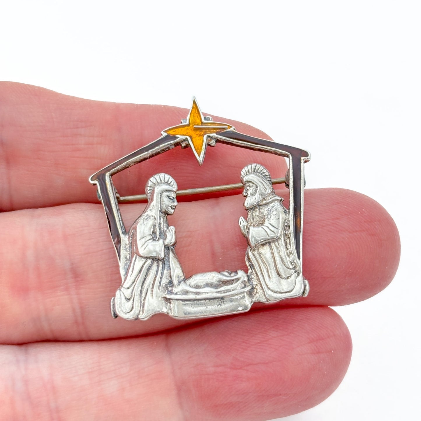 Vintage Sterling Silver 925 Nativity Brooch