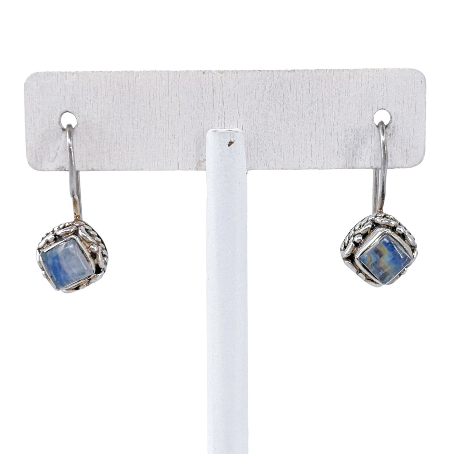 Sterling Silver 925 Rainbow Moonstone Hook Earrings