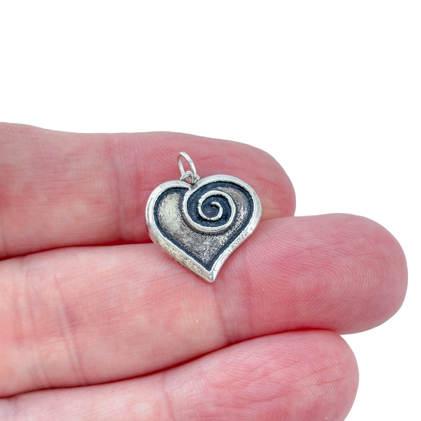 Vintage Sterling Silver 925 Oxidized Heart Spiral Pendant