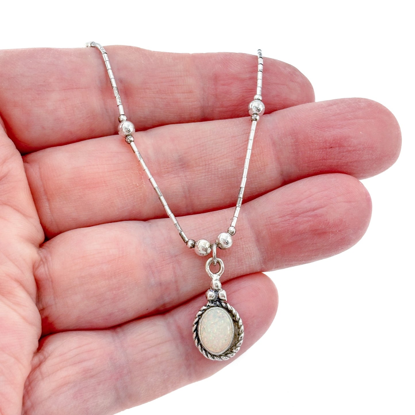 Vintage Sterling Liquid Silver 925 Mother of Pearl Pendant Necklace 16"
