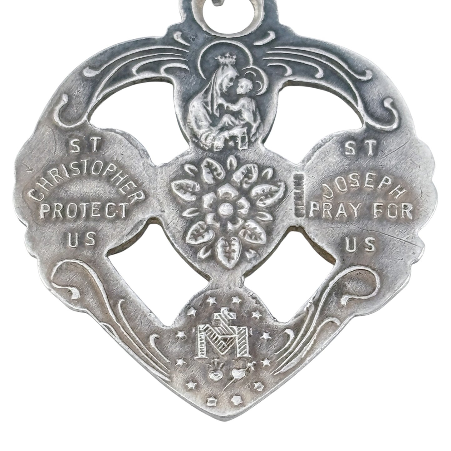 Vintage Sterling Silver 925 Sacred Heart Rose Pendant