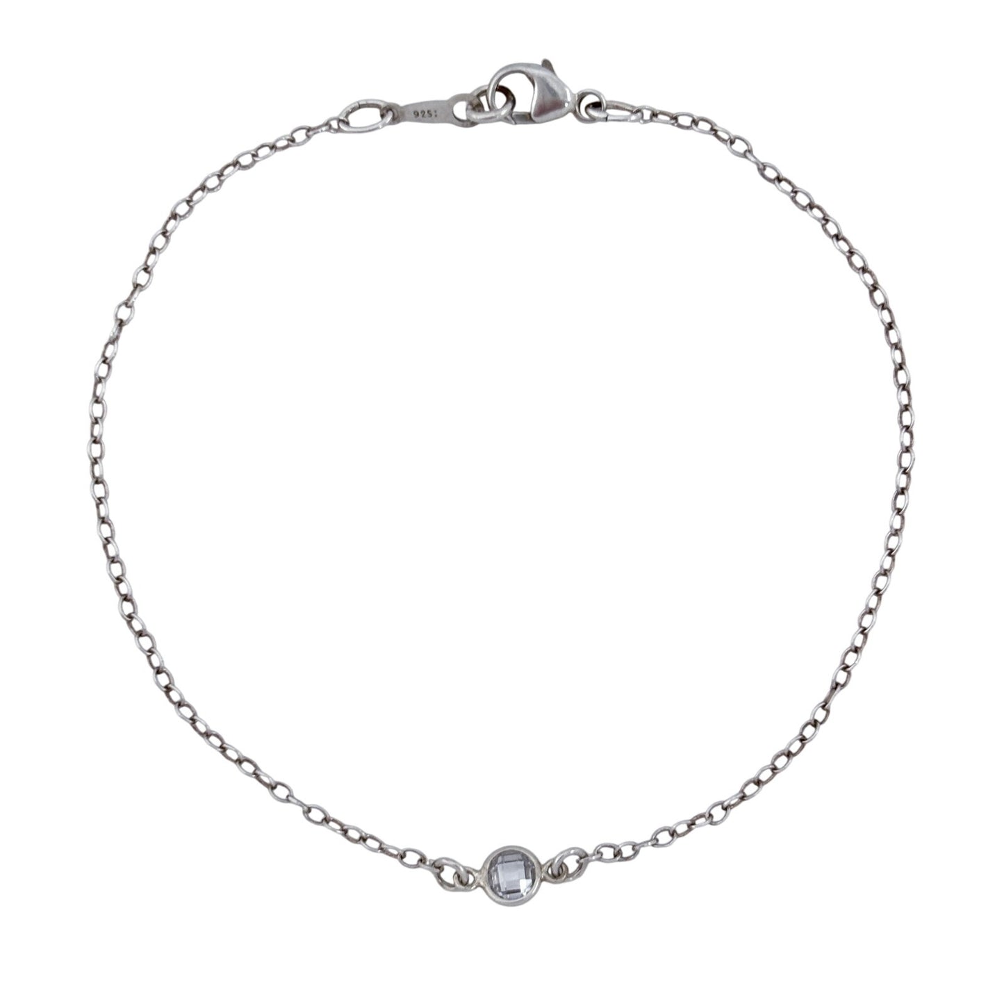 Vintage Sterling Silver 925 Cubic Zirconia Solitaire Bracelet 7.5"