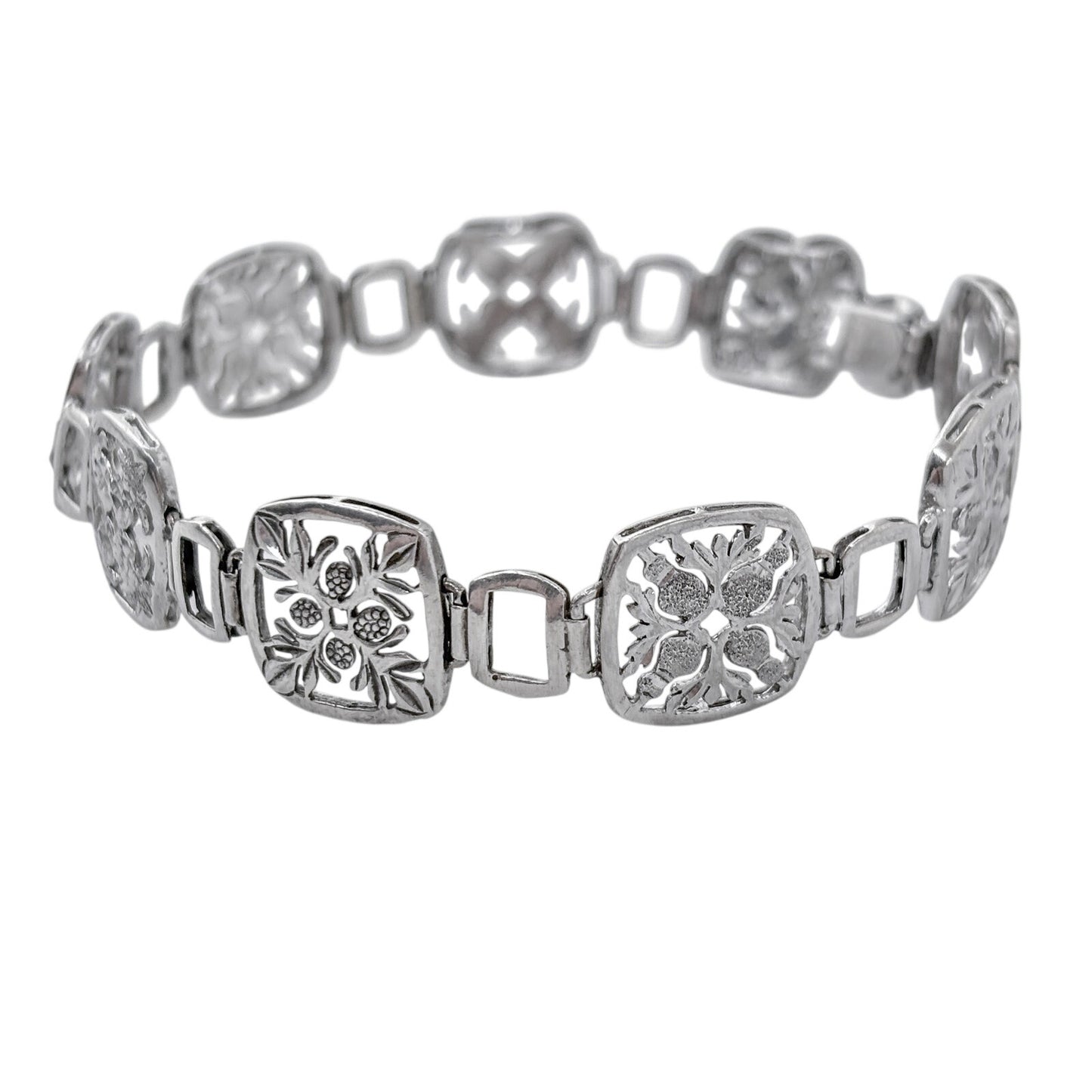 Vintage Sterling Silver 925 Floral Pineapple Link Bracelet 8"