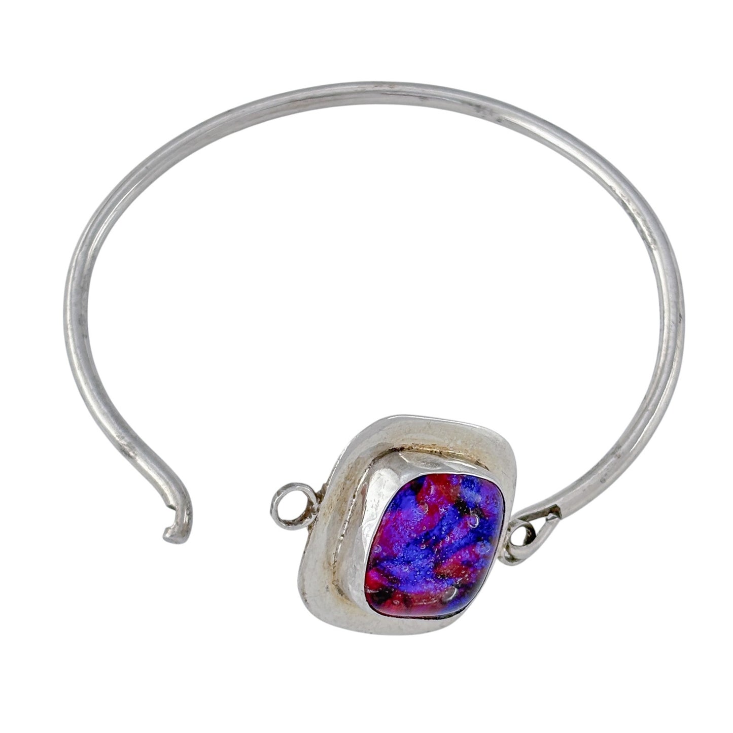 Vintage Sterling Silver 925 Square Dichroic Glass Bracelet 7"