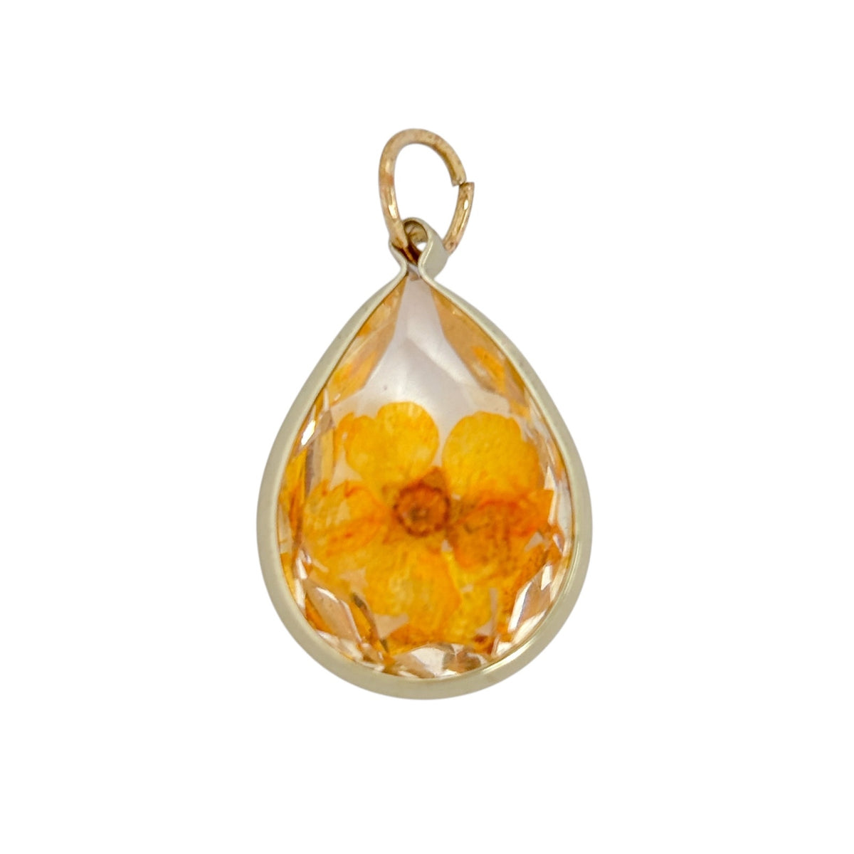 Vintage Silver-Tone Dried Yellow Flower Pendant