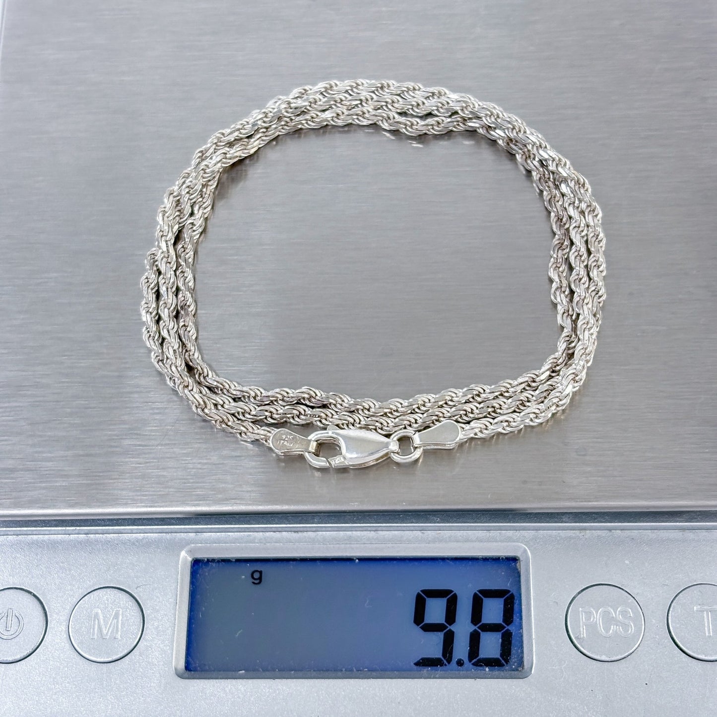Vintage Italy Sterling Silver 925 Rope Chain Necklace 19.5"