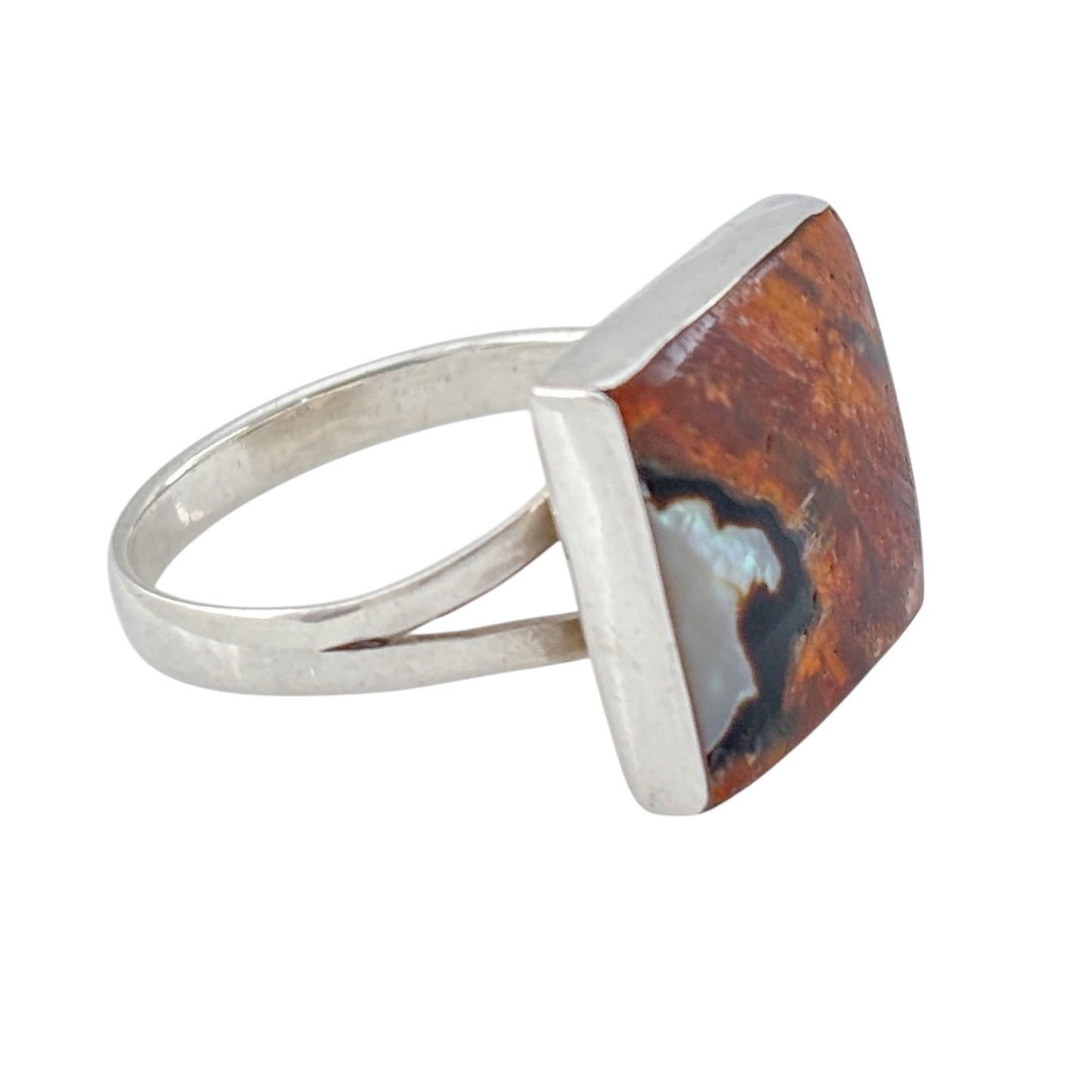 Vintage Sterling Silver 925 Rectangular Abalone Band Ring Size 8