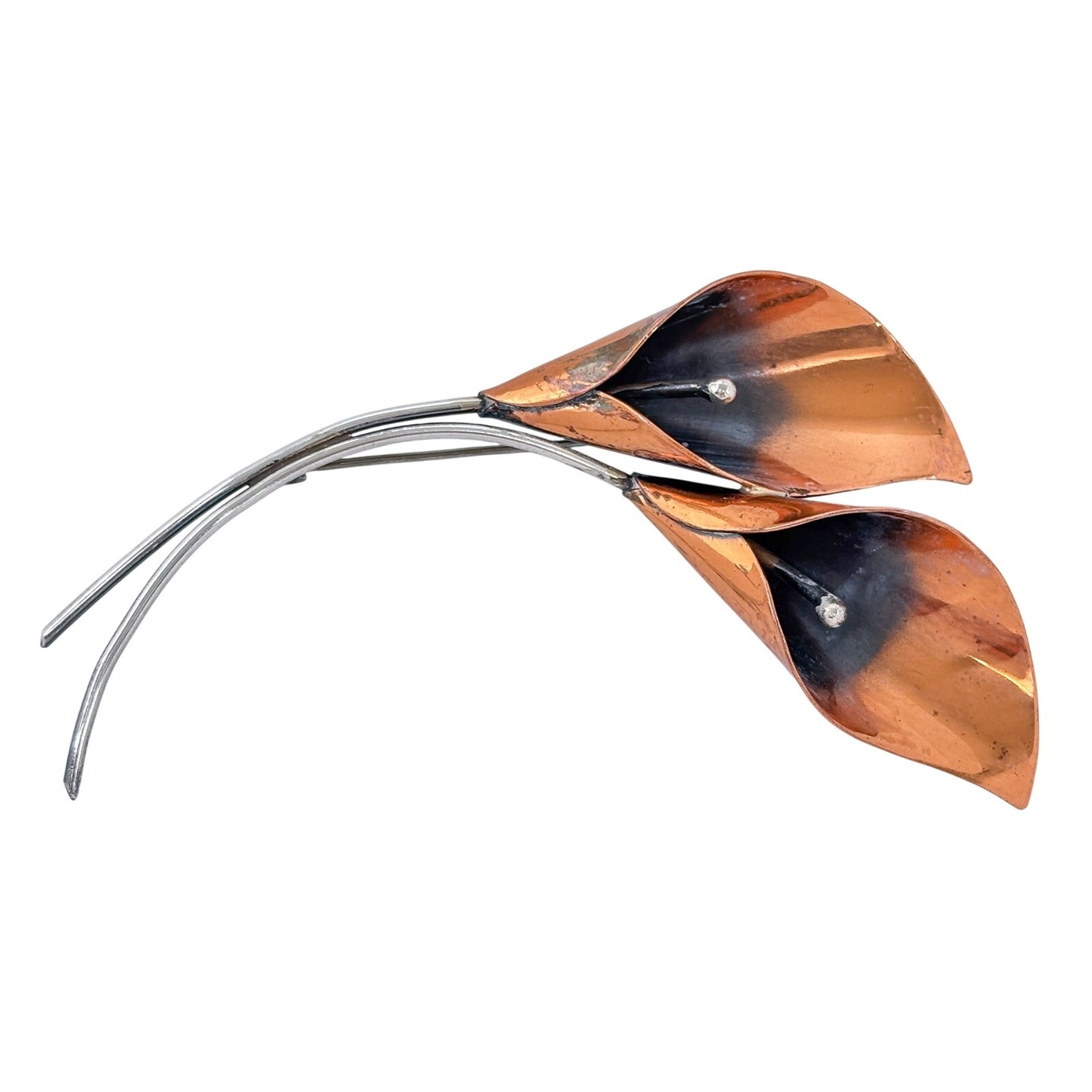 Vintage MCM Stuart Nye Sterling Silver & Copper Calla Lily Brooch