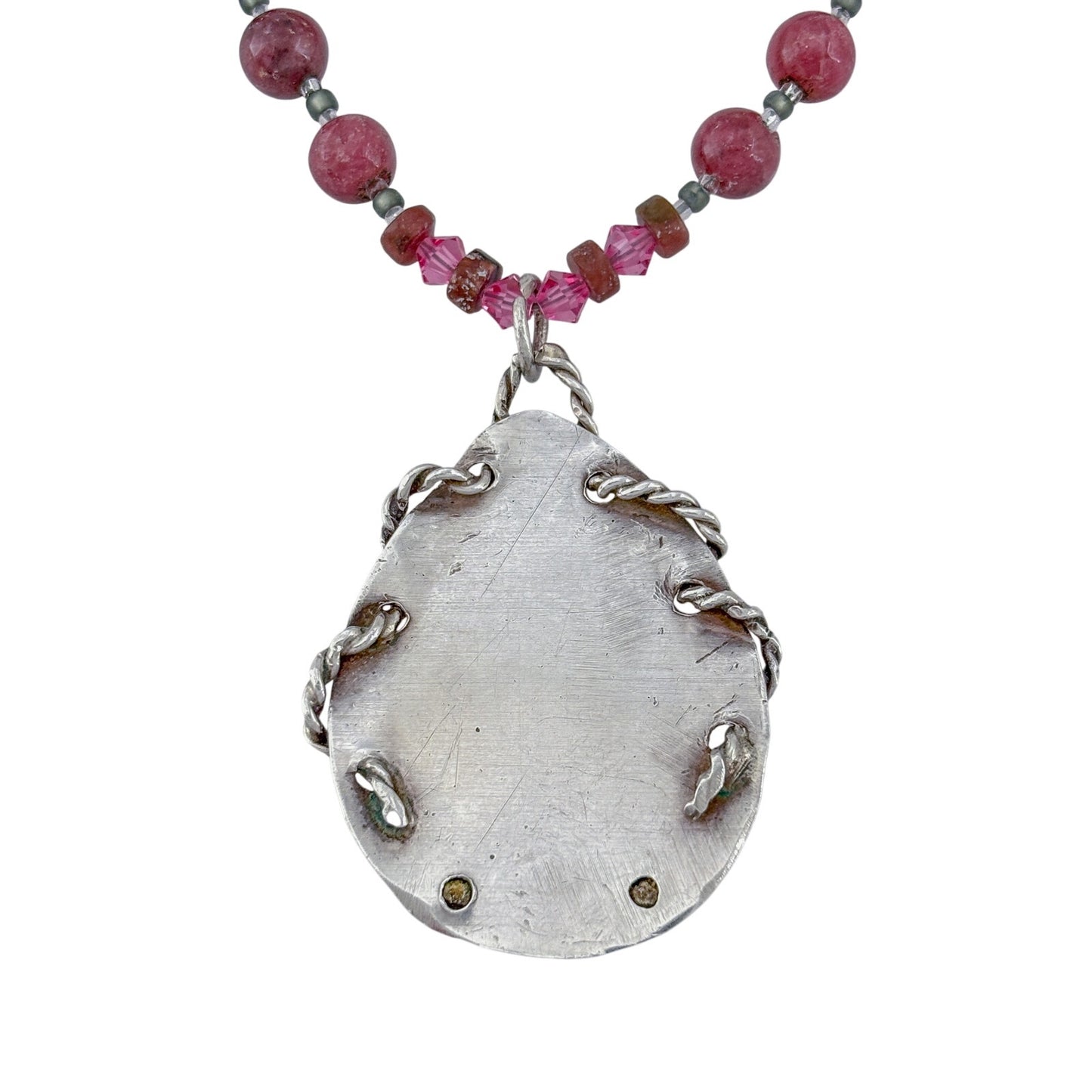 Vintage Sterling Silver 925 Rhodochrosite Pendant Necklace 16"
