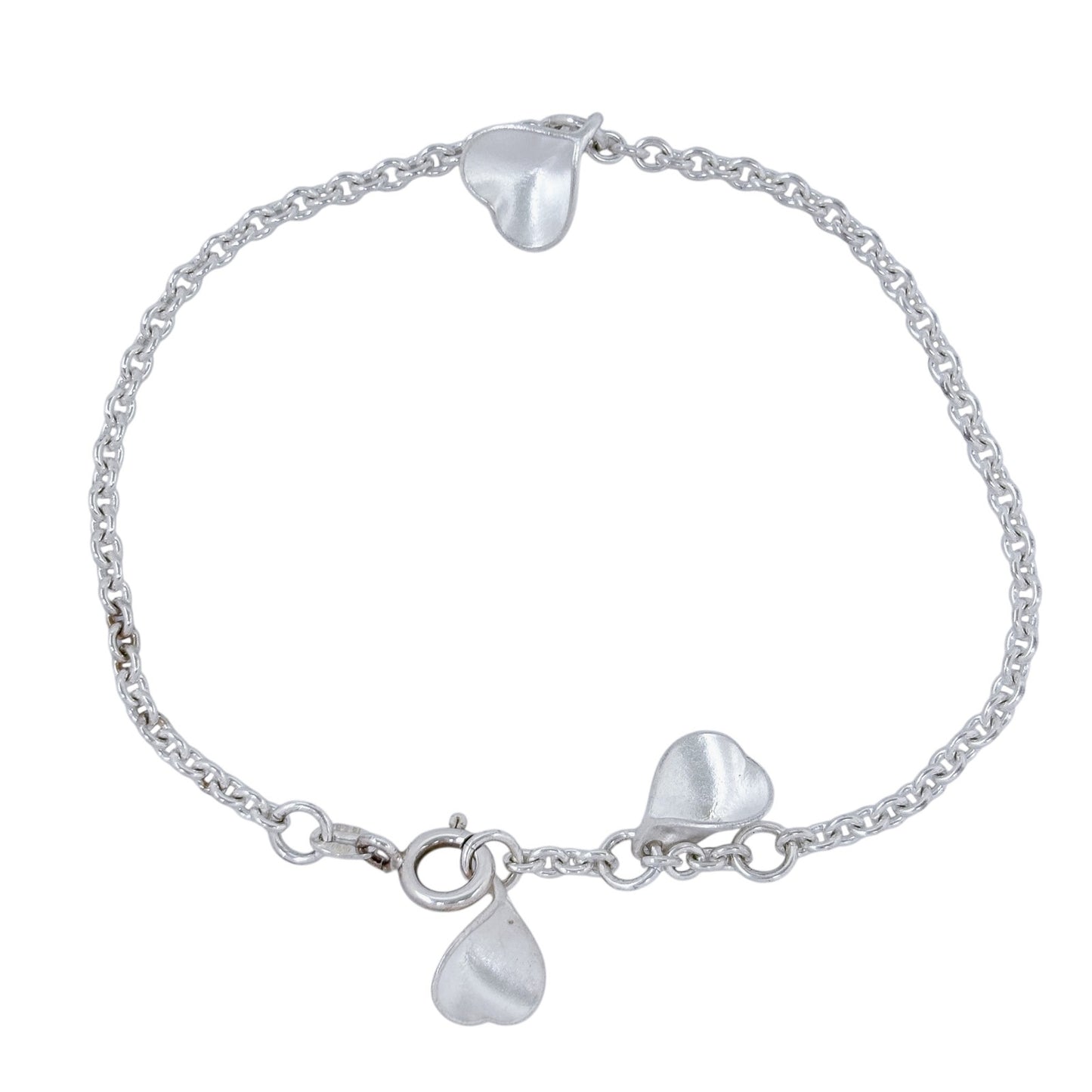 Vintage Sterling Silver 925 Heart Charm Bracelet 7.25"-7.75"