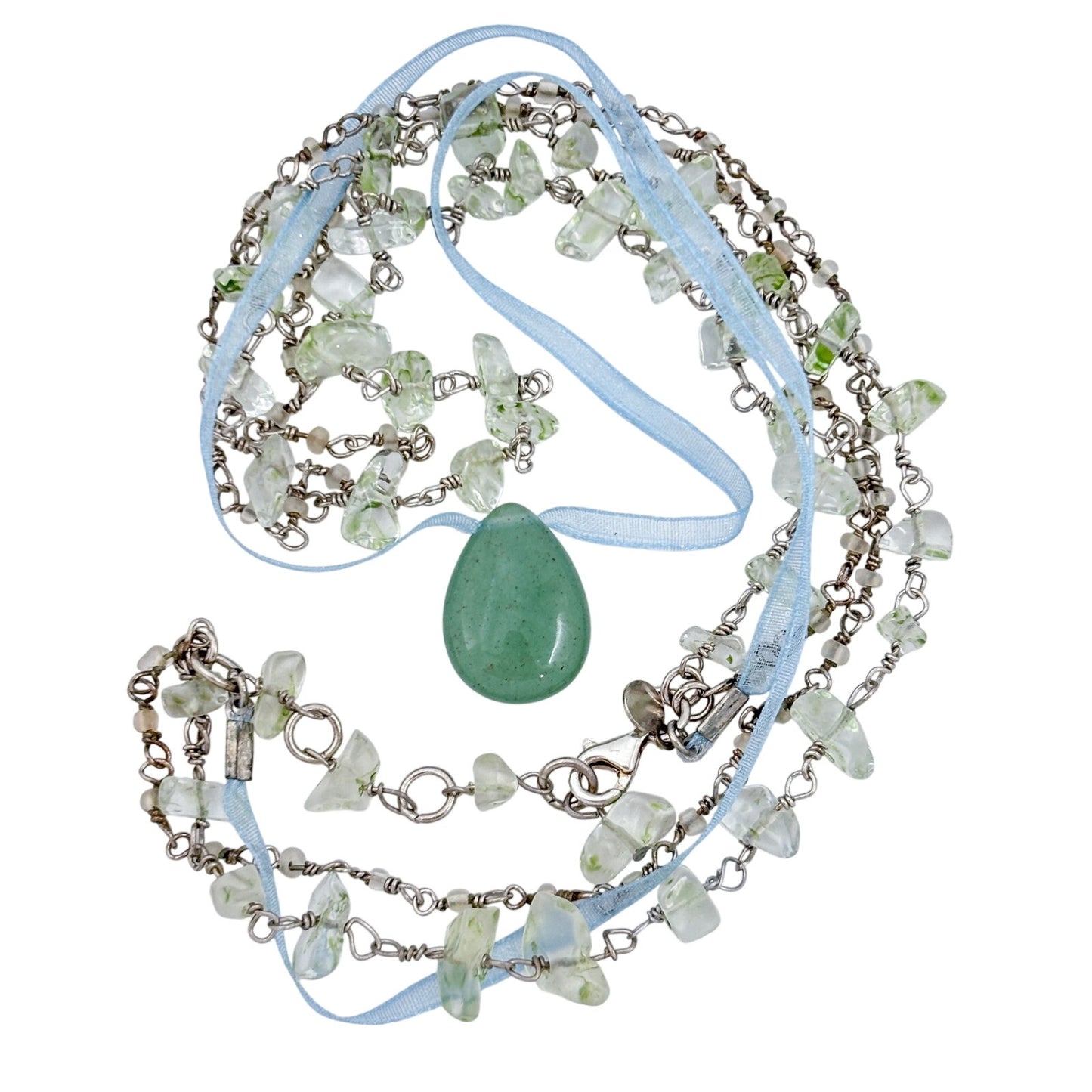 Vintage Sterling Silver 925 Aventurine Glass Necklace 15.5", 16", 16.5", 17"