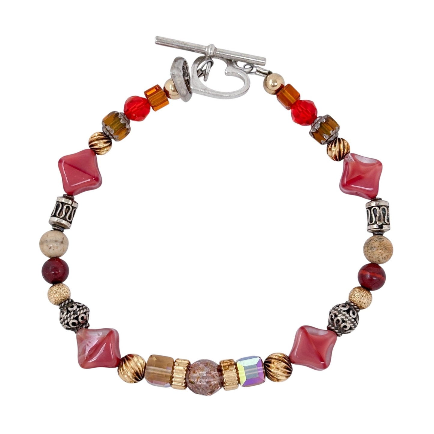 Vintage Sterling Silver 925 Red Beaded Bracelet 8.5"