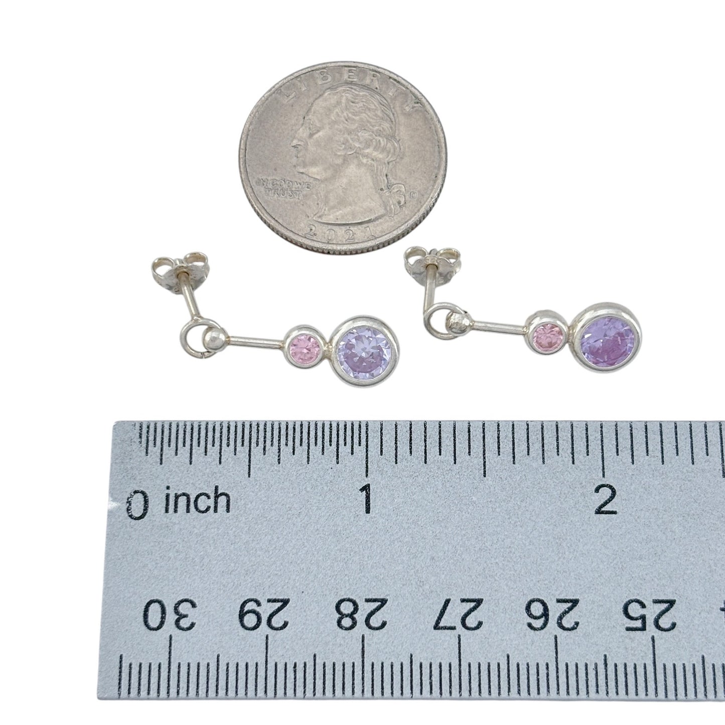 Vintage Sterling Silver 925 Purple Pink Crystal Dangle Earrings