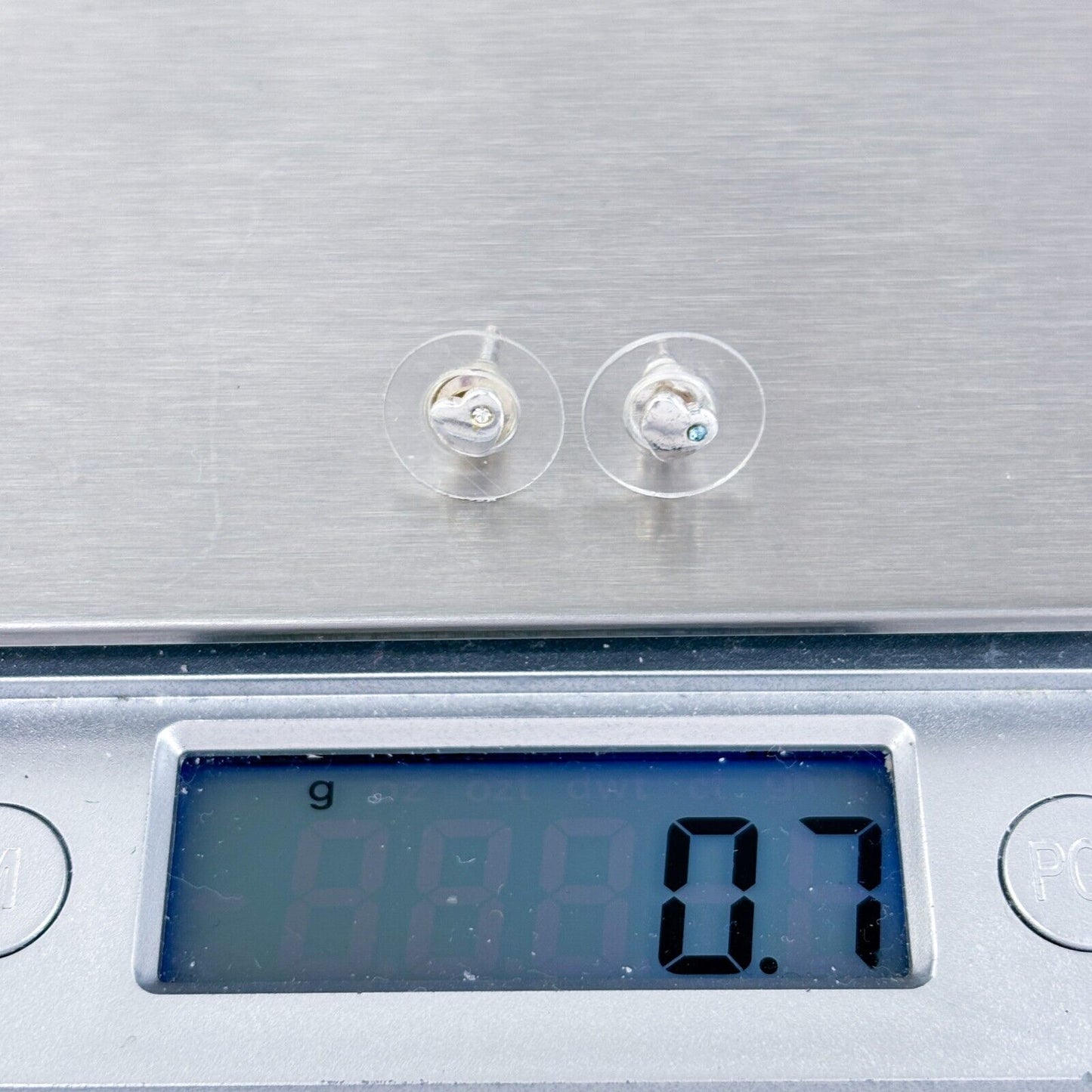 Vintage Sterling Silver 925 Blue White Crystal Heart Stud Earrings