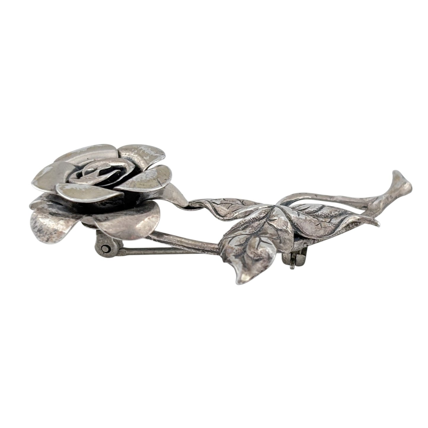 Vintage Sterling Silver 925 Rose Flower Brooch