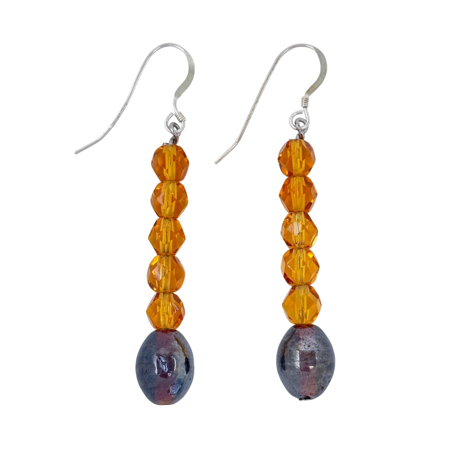 Vintage Sterling Silver 925 Orange Crystal Drop Earrings