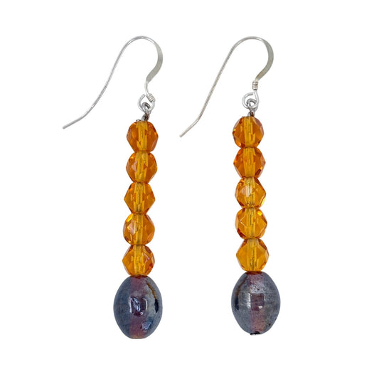 Vintage Sterling Silver 925 Orange Crystal Drop Earrings