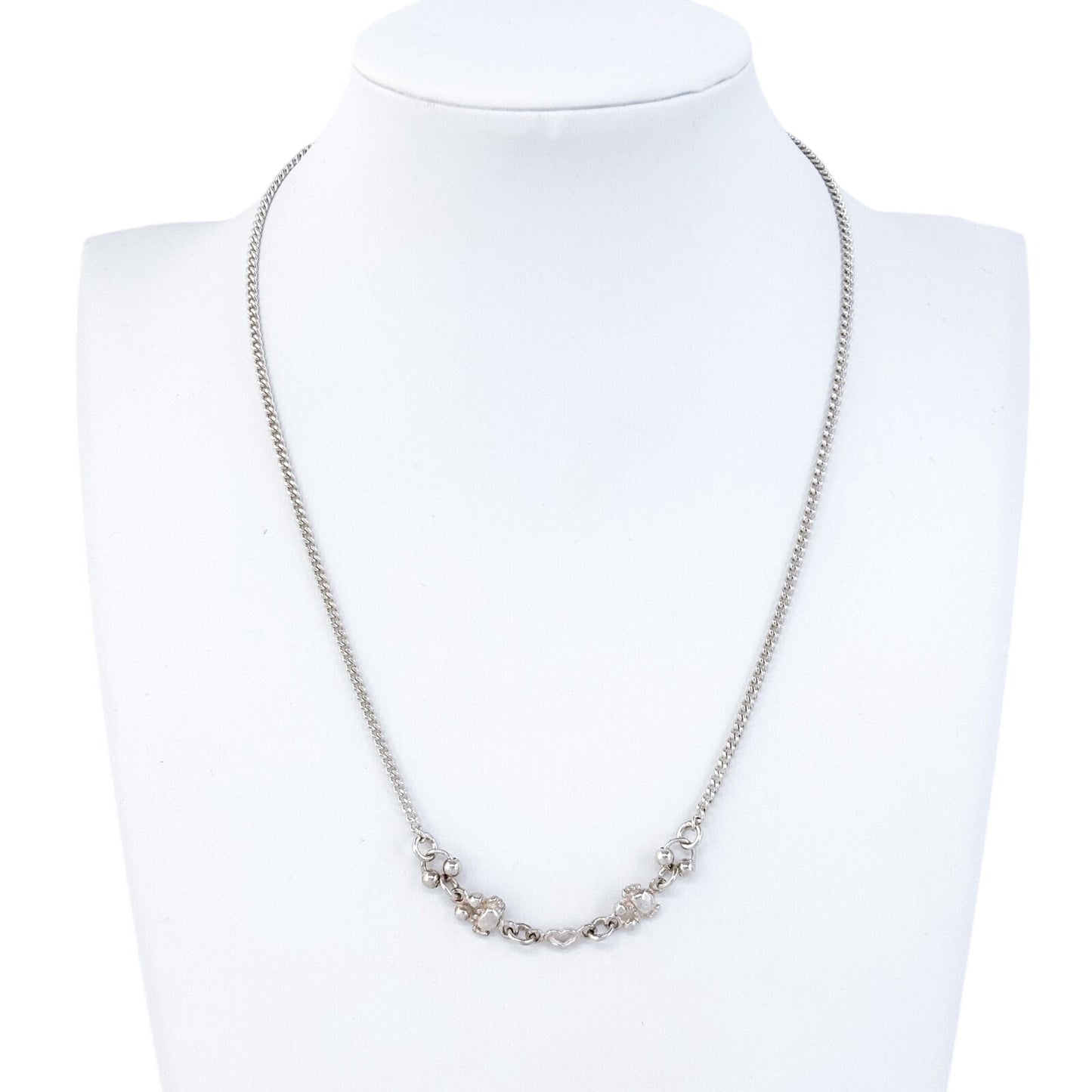 Vintage Sterling Silver 925 Beaded Crabs And Heart Accent Chain Necklace 16"