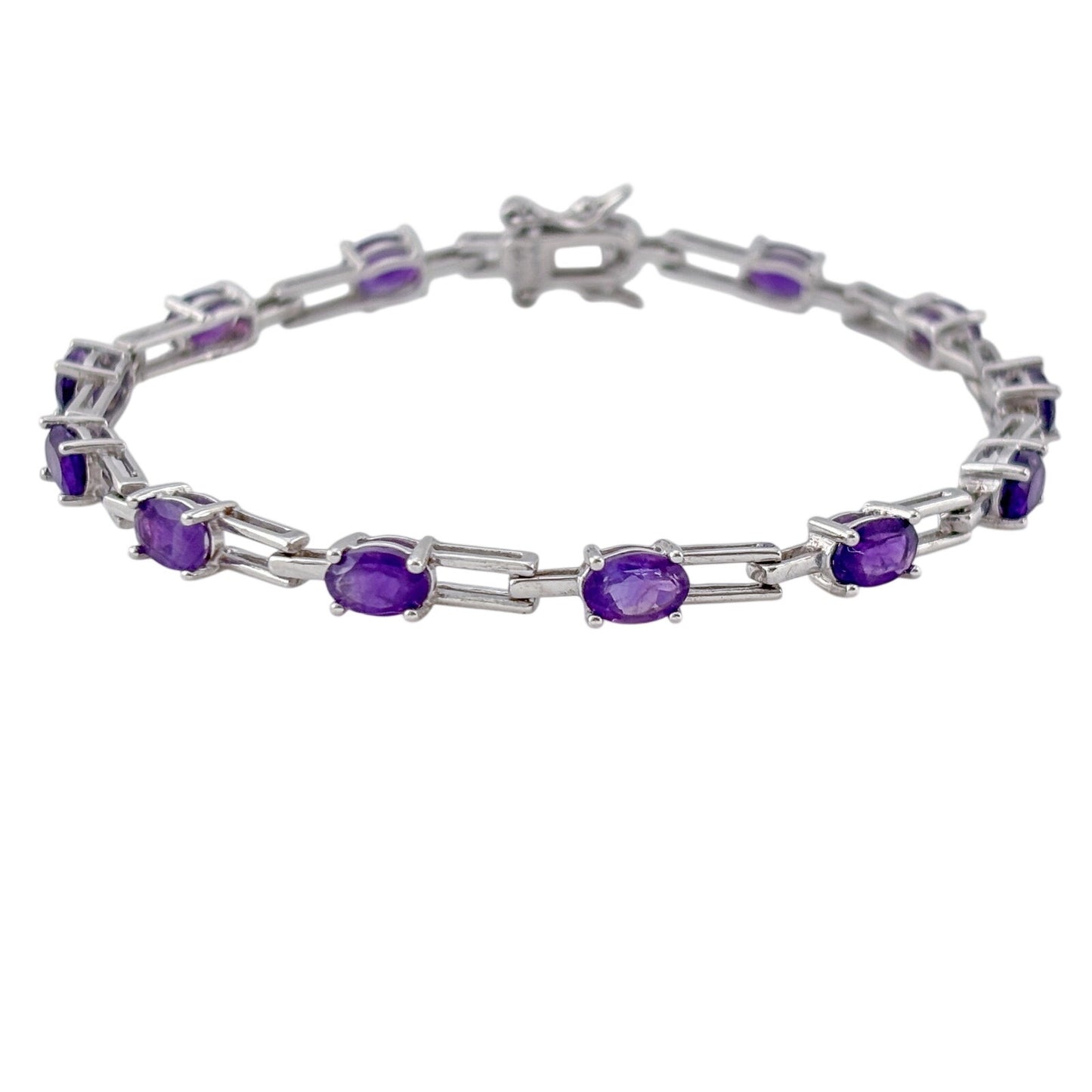 Vintage Sterling Silver 925 Amethyst Link Bracelet 7"