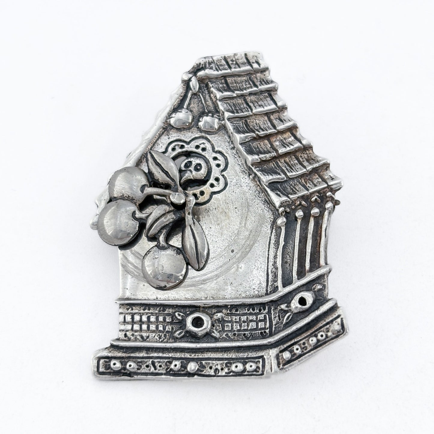 Vintage Mary Engelbreit MEINK Sterling Silver 925 Birdhouse Cherry Brooch