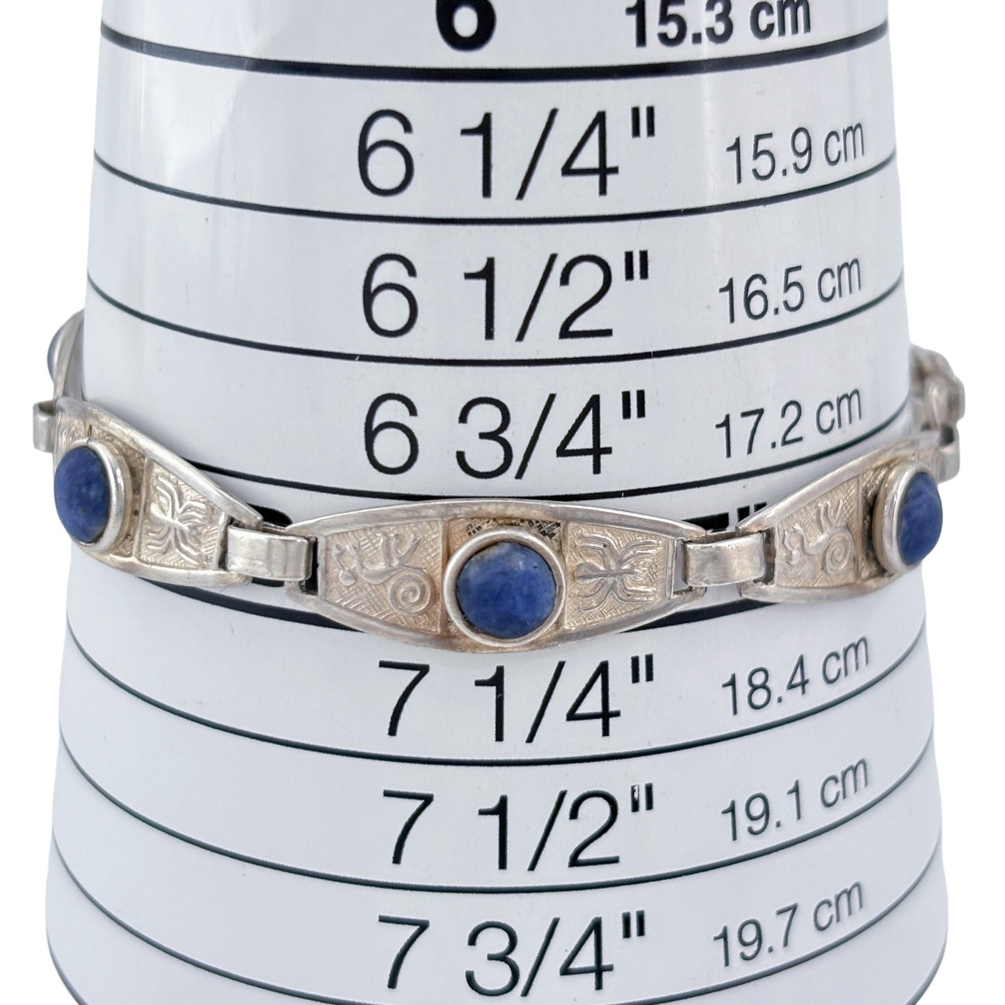 Vintage Sterling Silver 950 Lapis Lazuli Link Bracelet 7"
