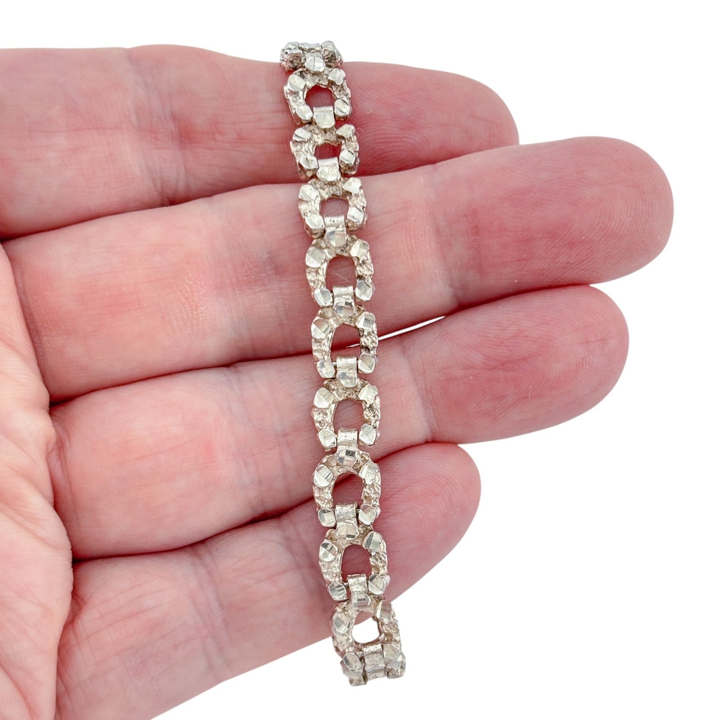 Vintage Sterling Silver 925 Textured Link Bracelet 7"