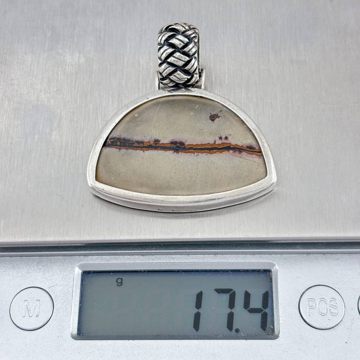 Vintage Sterling Silver 925 Landscape Jasper Pendant