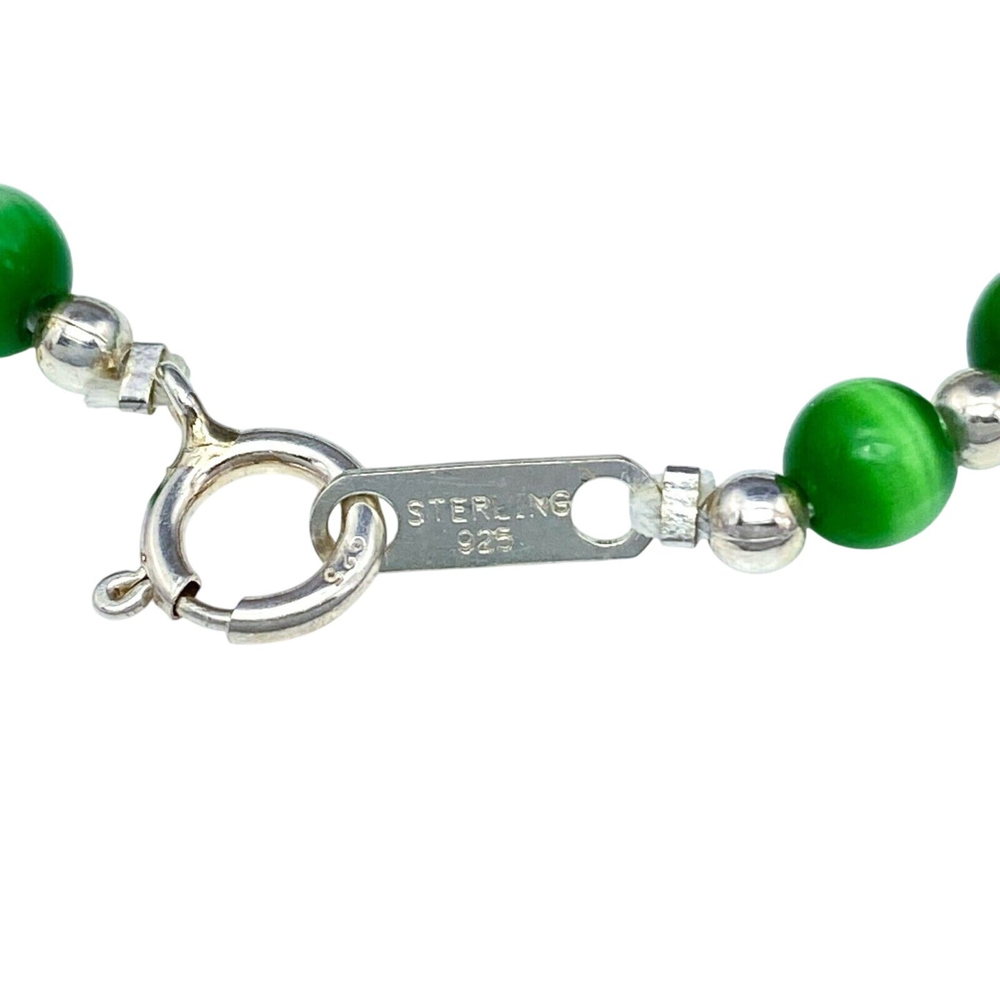 Vintage Sterling Silver 925 Green Cat’s Eye Bracelet 6.75"