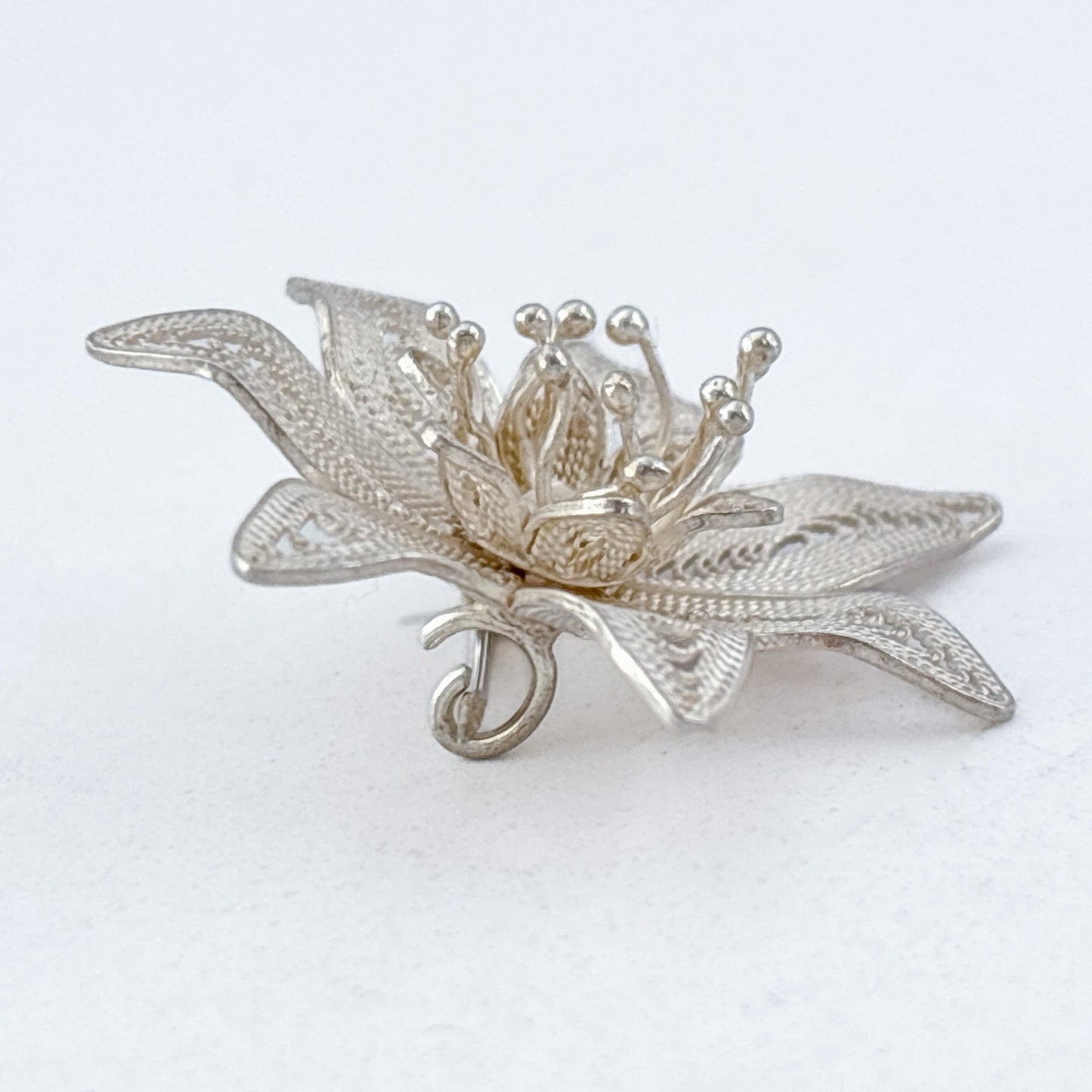 Vintage Sterling Silver 925 Filigree Flower Brooch
